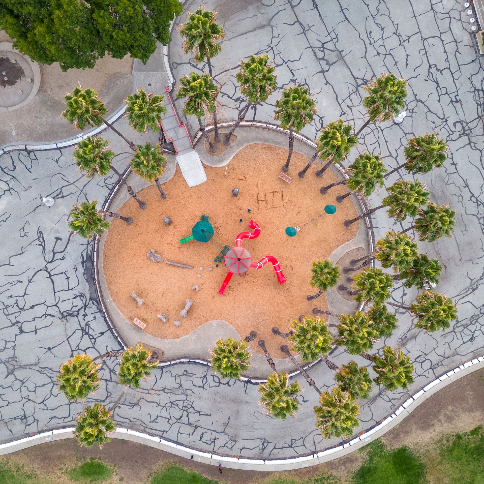 Aerial view of a city park playground