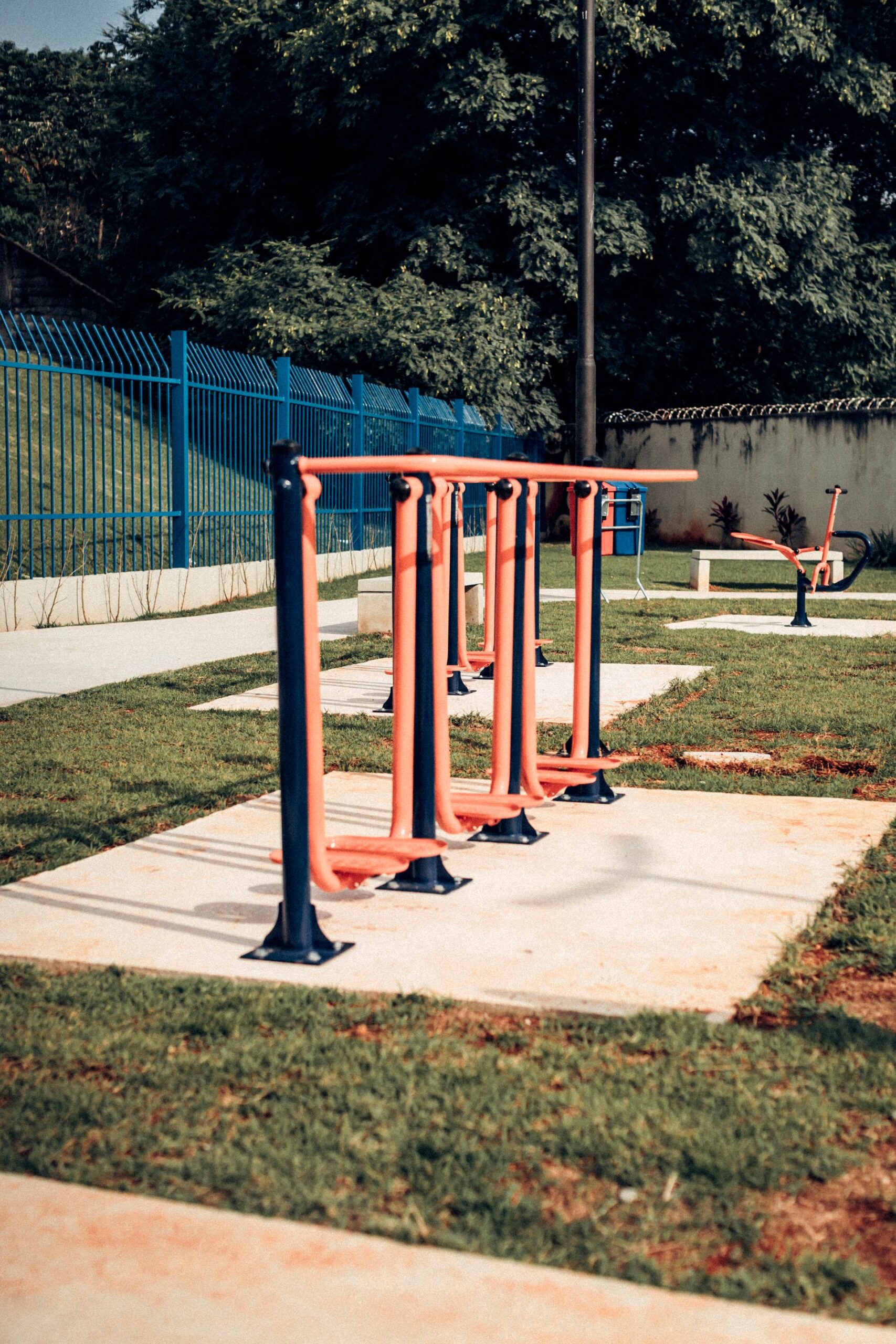 Outdoor fitness equipment in a park