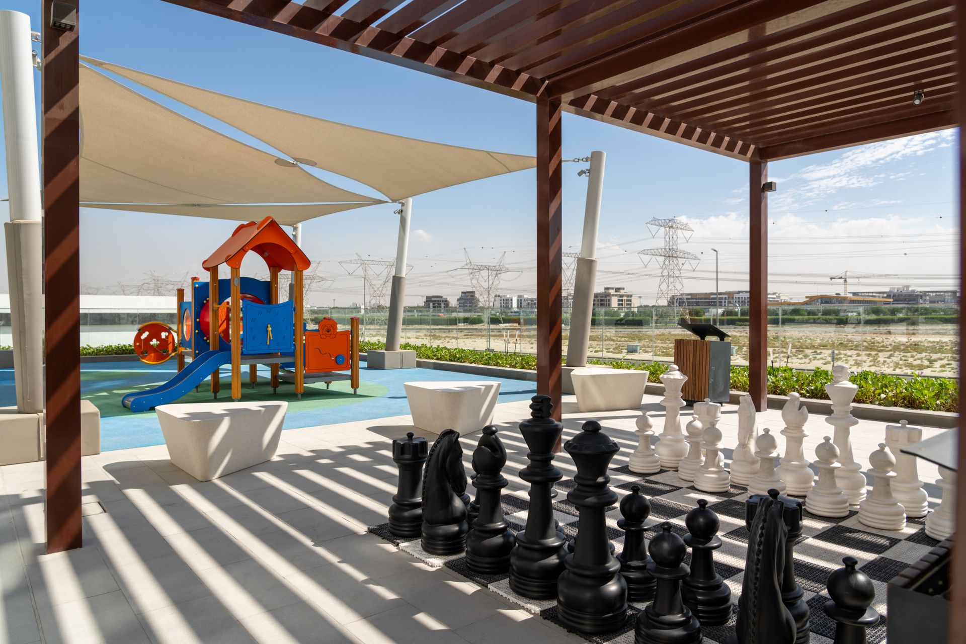 Playground protected by a shade structure